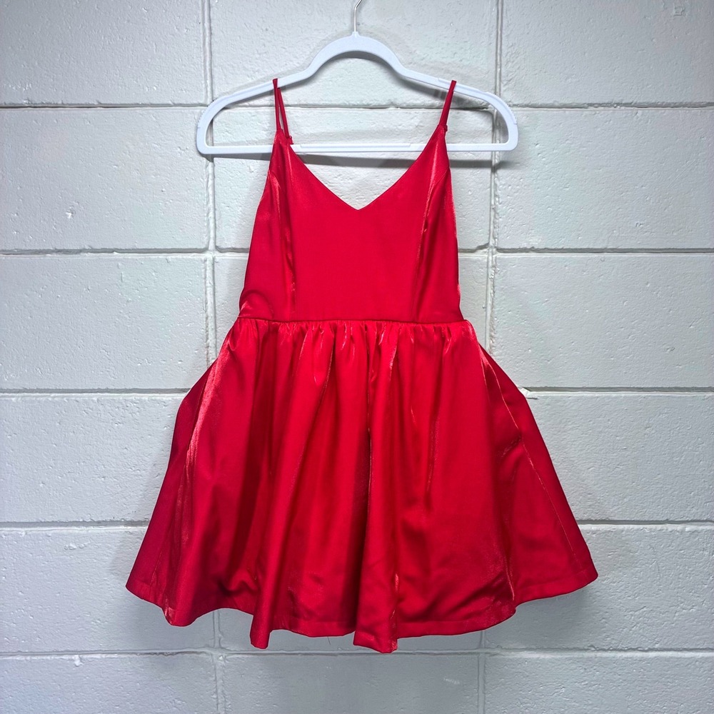 C'isa‎ Fit and Flare Mini Dress Womens Small Pink Metallic Statement Bow